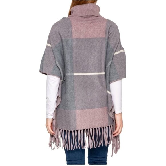 House Of Harlow 1960 Fringe Windowpane Plaid Poncho One Size - Picture 4 of 9